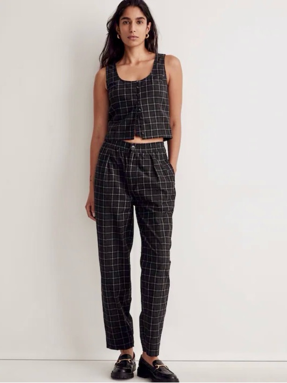 Madewell Corduroy Pull-On Tapered Wide-Leg Pants in Dark Forest with Pockets!